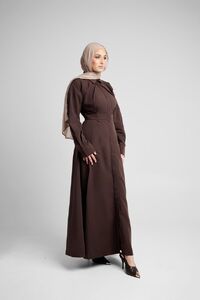 Chocolate Pleated Sleeve Dress