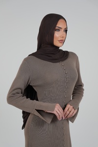 Neutral Knit Button Dress
