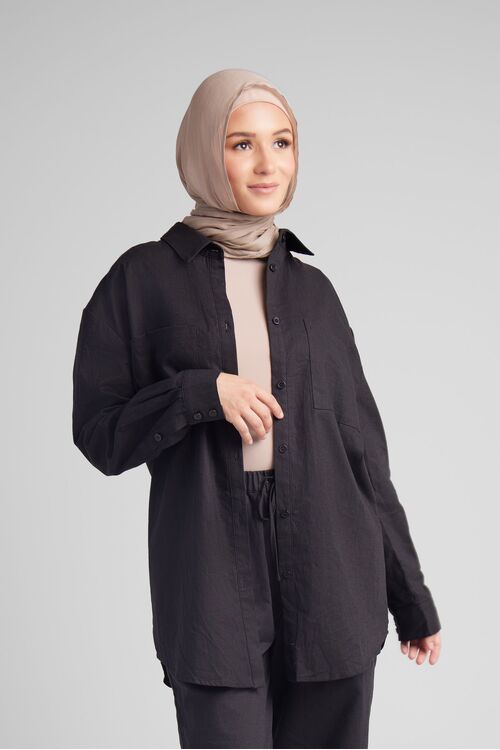 Black Oversized Linen Shirt