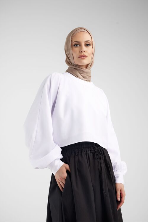 White Balloon Sleeve Top