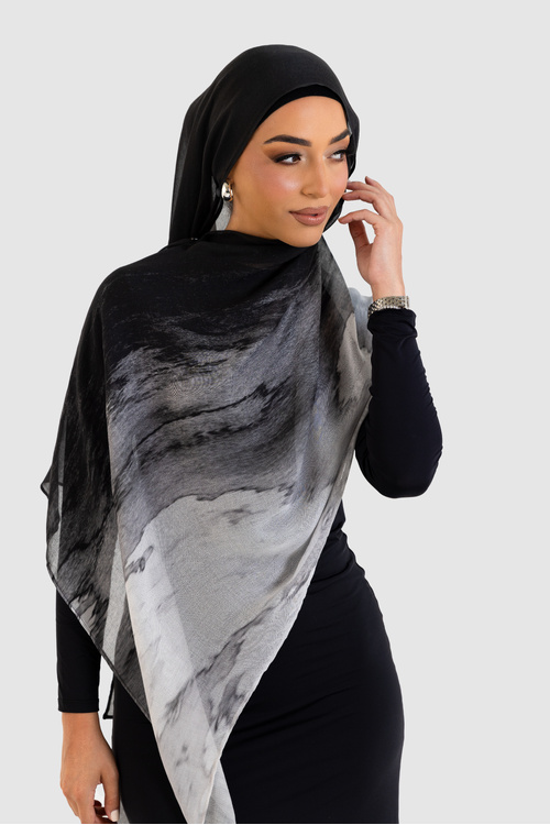Obsidian Gray Printed Modal Hijab